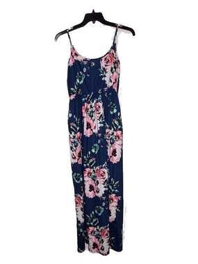 IFFEI Women's Floral Print Sleeveless Maxi Dress in Navy Blue